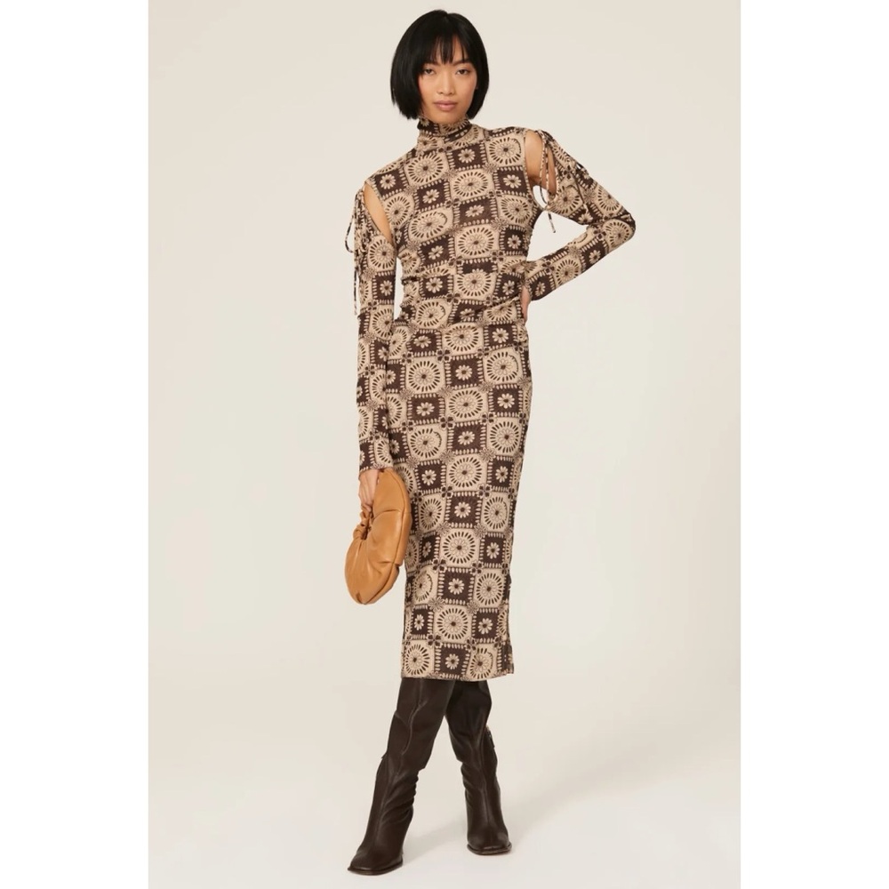 Nanushka Aleid Midi Dress in brown patch size large